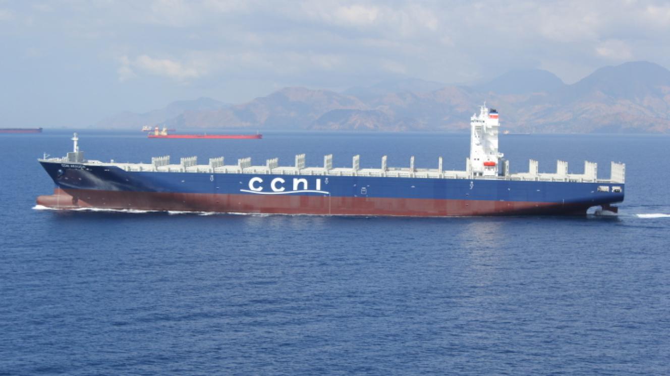 The CCNI Arauco which caught fire at the Port of Hamburg.
