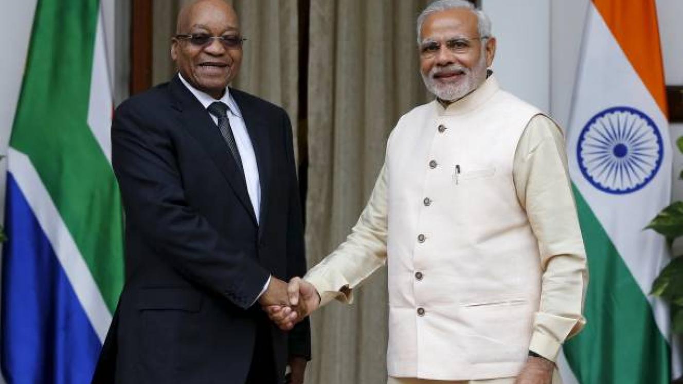 Indian prime minister, Shri Narendra Modi pictured with president Jacob Zuma. His recent visit to SA cemented relationships. 