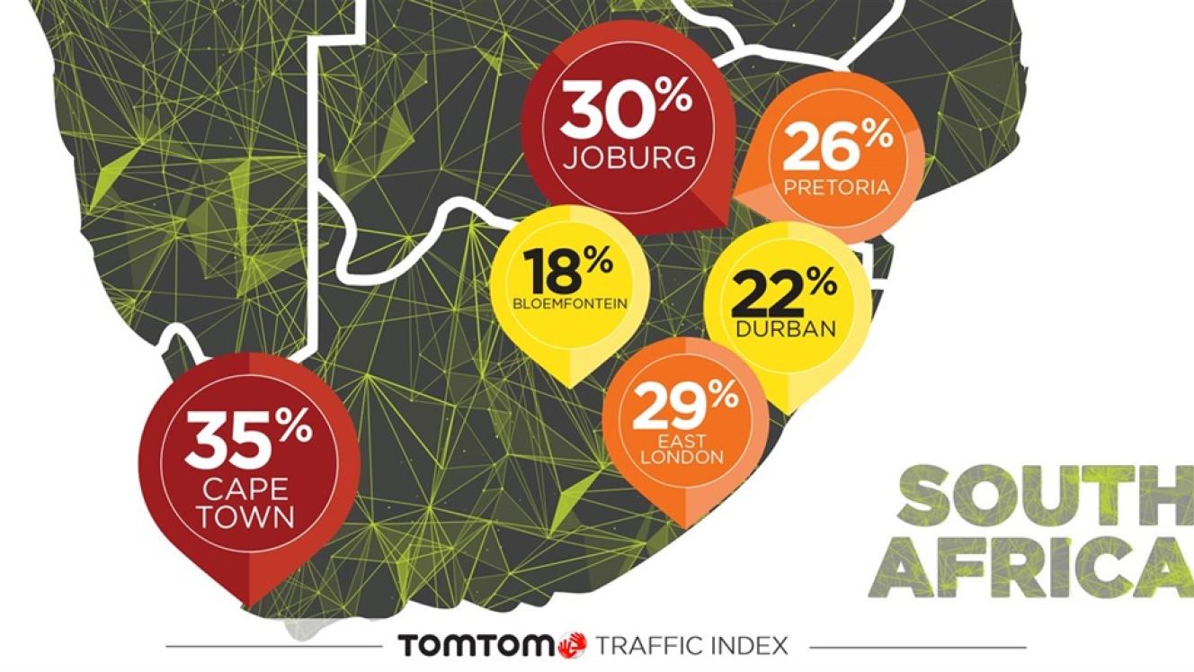The most congested cities in South Africa, according to TomTom.