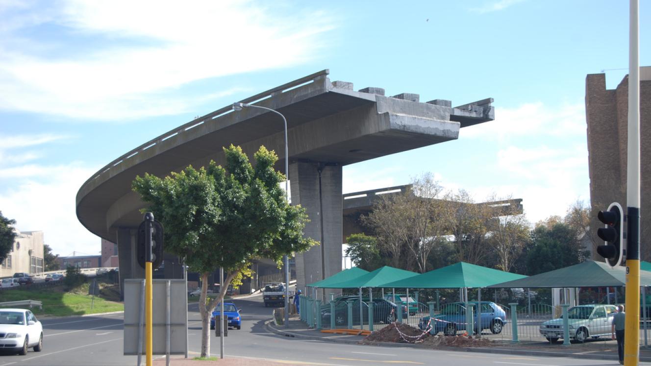 An unfinished bridge on the Foreshore Freeway.