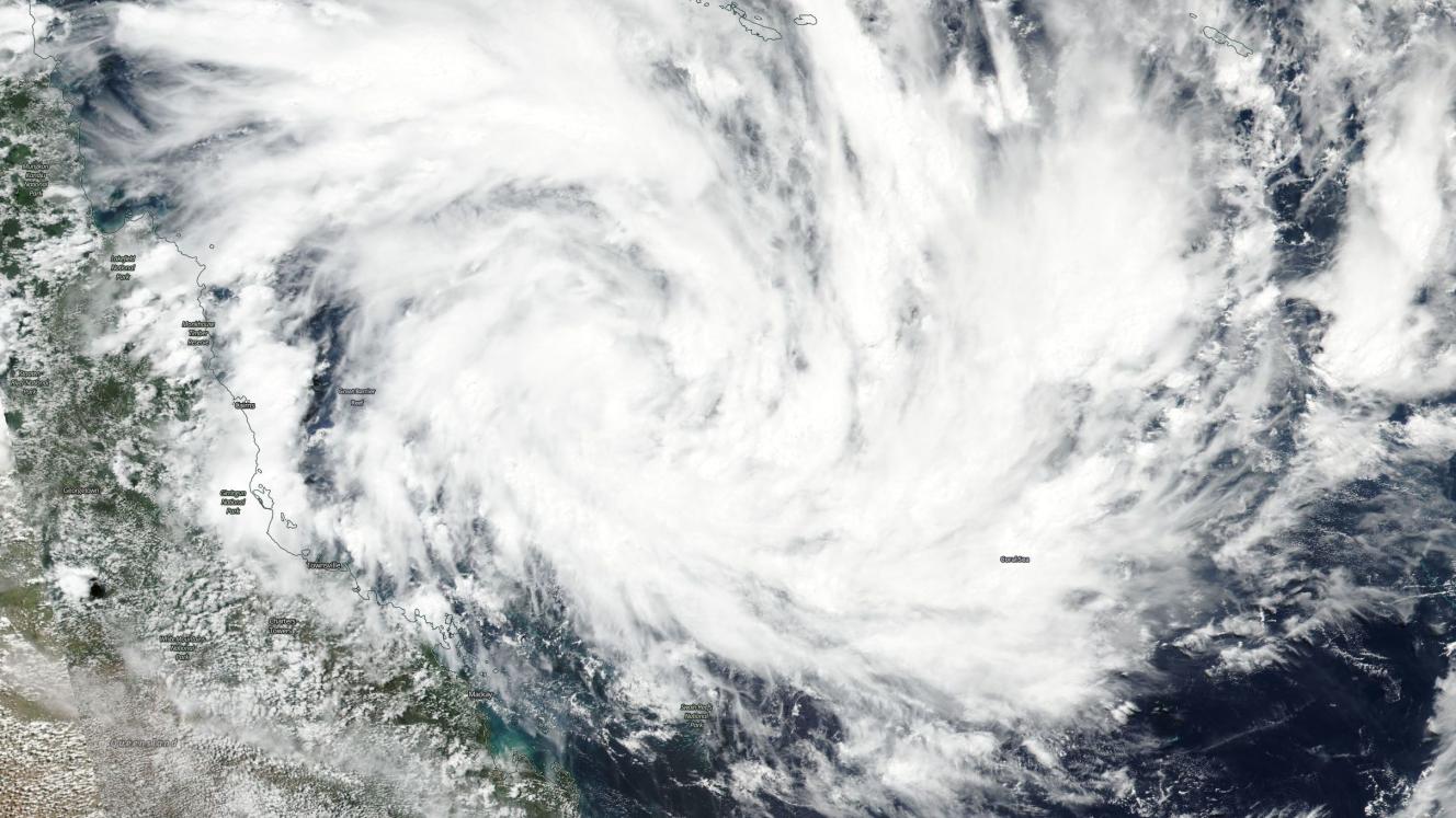 Tropical Cyclone Debbie in the Coral Sea, captured by NASA satellites last Friday.