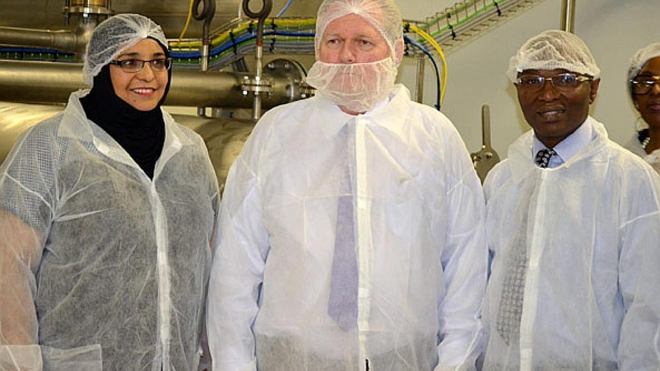 Pictured from left: K9 Petfoods managing director,  Fazielah Allie, dti minister, Rob Davies, and dti deputy minister, Bulelani Magwanishe, at the official opening of the K-9 pet food factory.