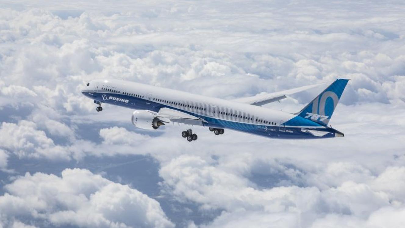 The Boeing 787-10 Dreamliner.