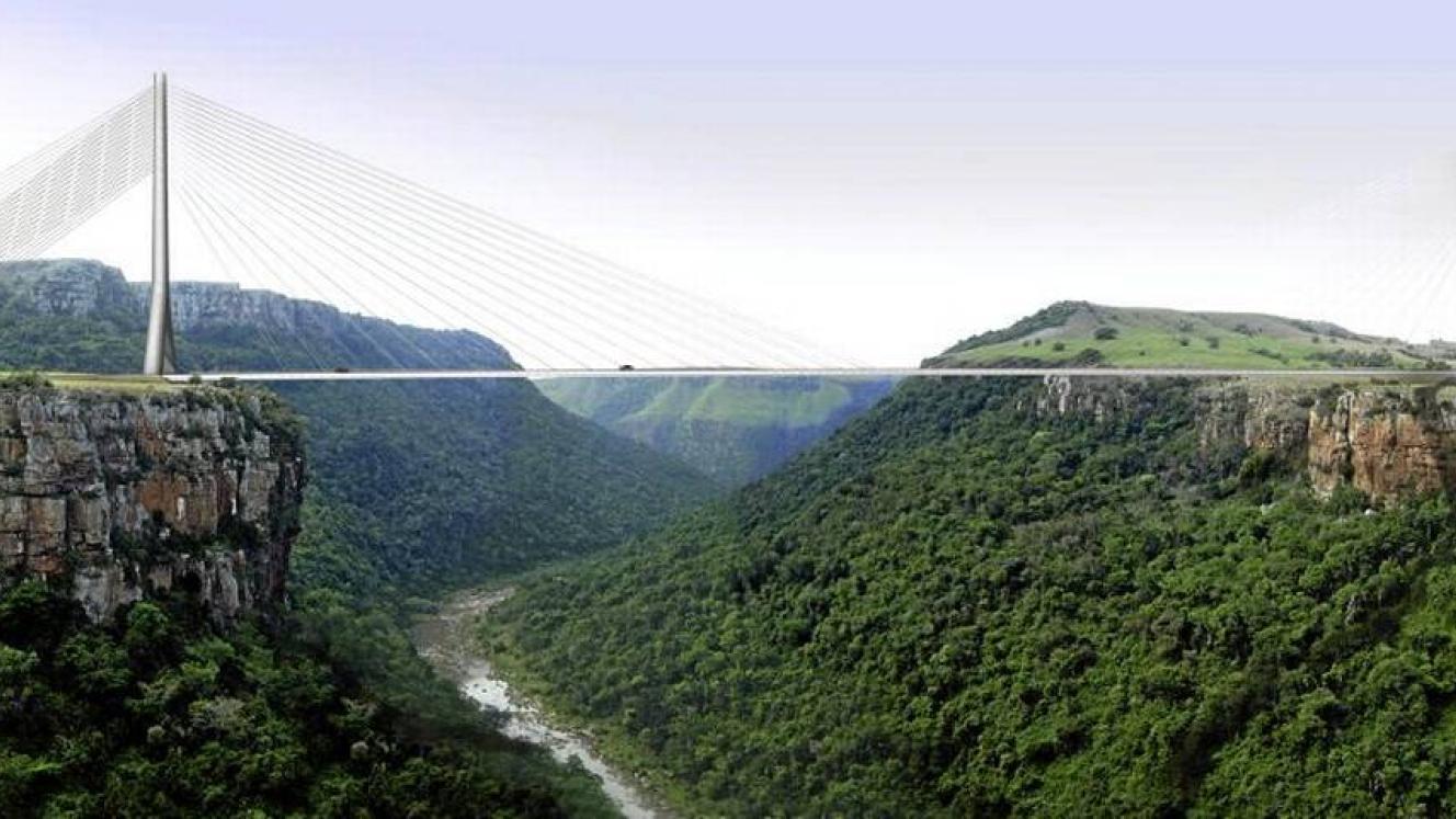 The 580-metre Msikaba Bridge will be the longest span cable-stayed suspension bridge in South Africa and the second largest in Africa.