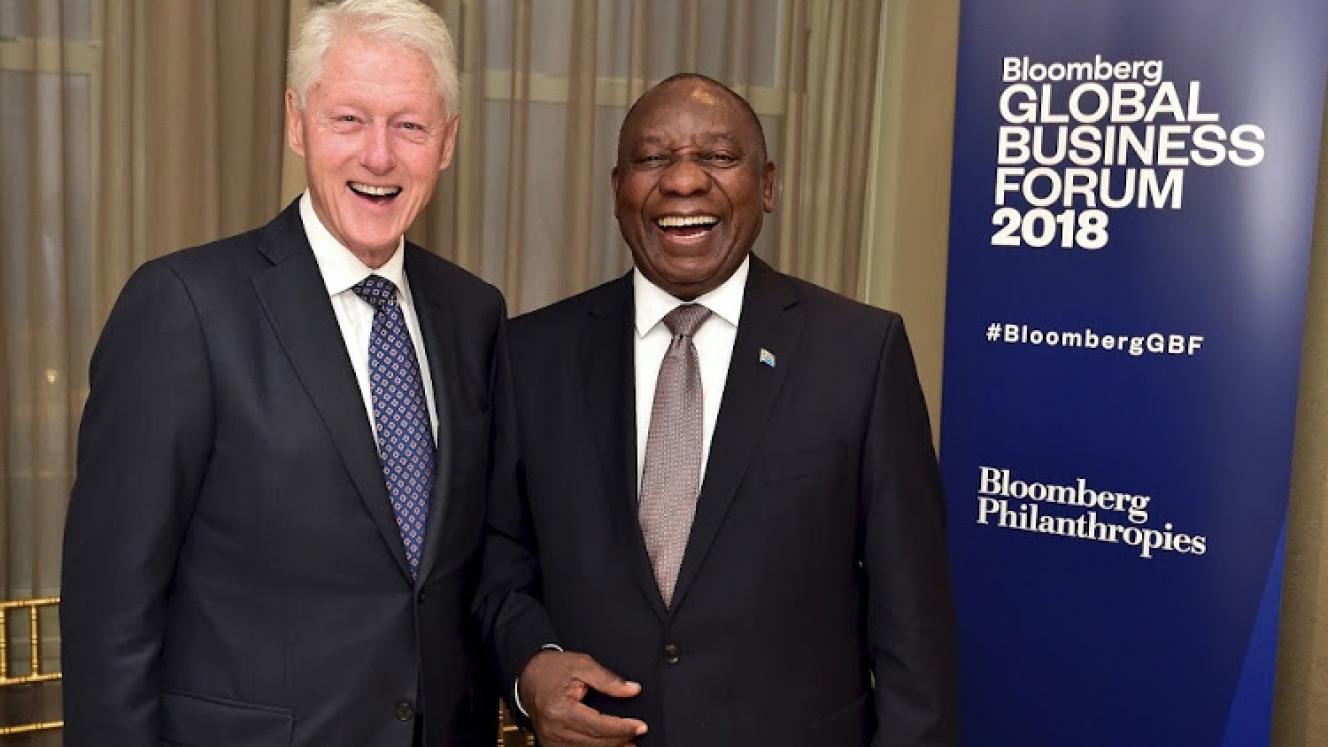 Former US president, Bill Clinton, pictured with president Cyril Ramaphosa at the Bloomberg Global Business Forum.