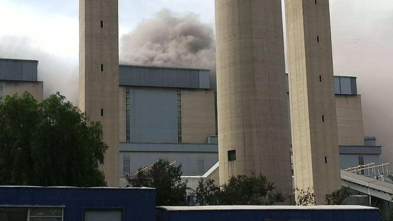 Rupture of a boiler at the power station sent a plume of dust into the air.