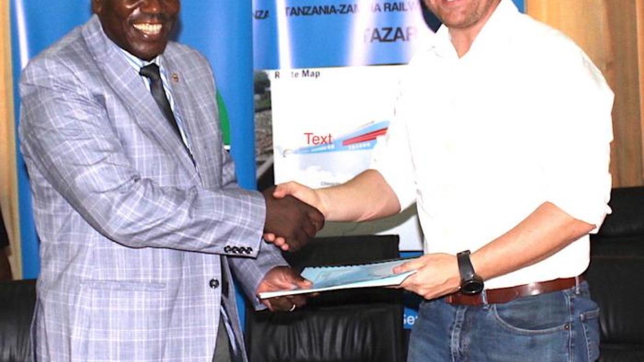 Tazara managing director Bruno Ching’andu and DCG CEO Jesper Sorenson.