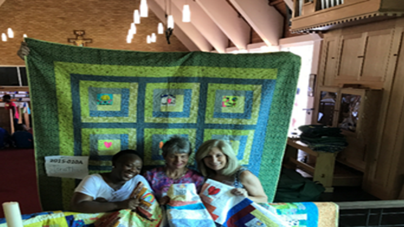 From the left: Lwazi Mofokeng from DIRCO, Gretchen Ginnerty, president of the Love Quilt Project (LQP) and Diana Higgs, SA coordinator of the LQP.