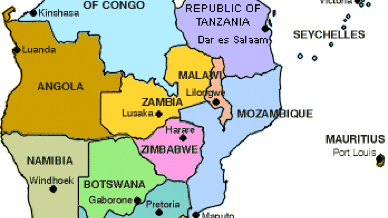 A map of the SADC countries that form part of the SADC-EU EPA.