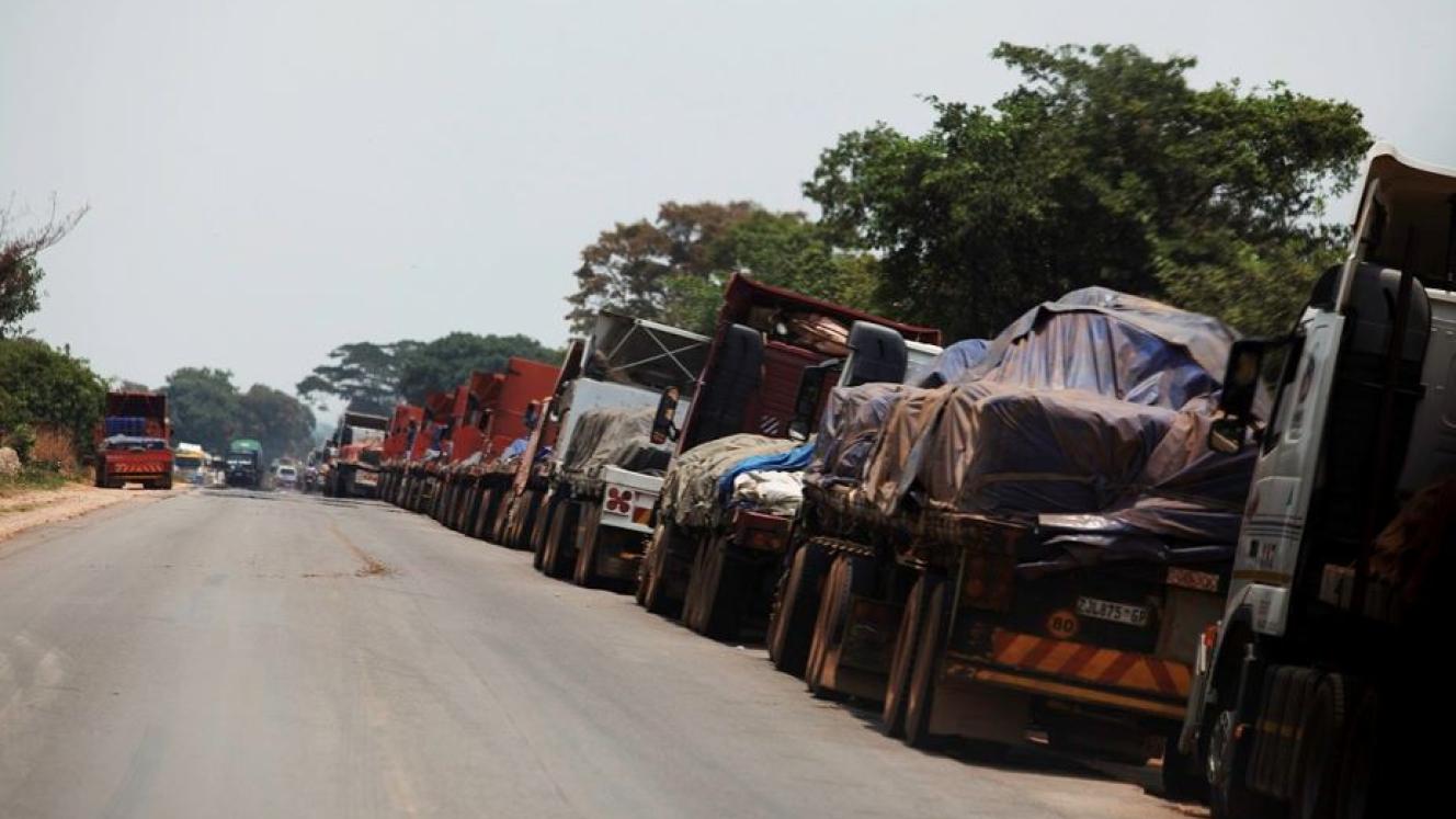 A file photo showing trucks backed up because of congestion at Kasumbalesa.