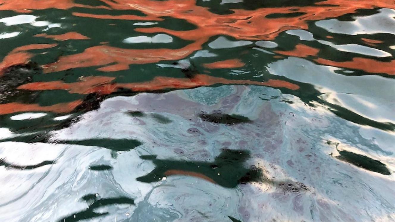 One of early photos of the oil spillage incident during refuelling of a vessel off the coast of Port Elizabeth in the Indian Ocean on Saturday morning.