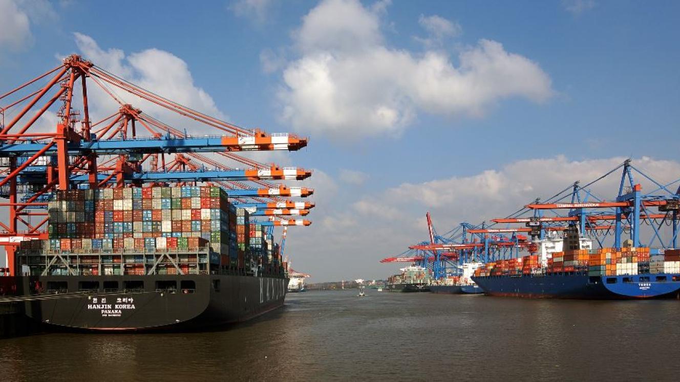 Container ships berthed at the Port of Tema, Ghana.