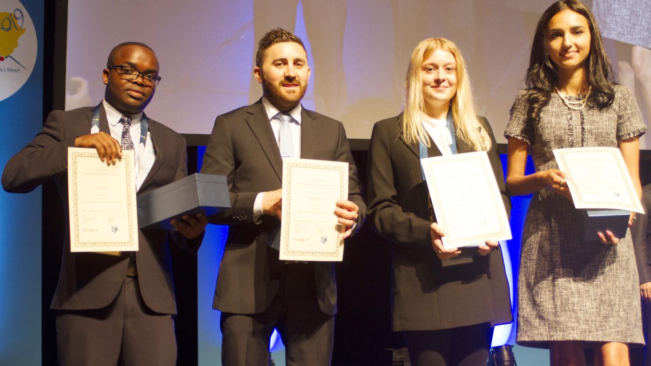The finalists in the 2019 Young Freight Forwarder of the Year (Yiffy) competition were Enos Chapara from Zimbabwe (Africa/Middle East), Phillip Burgess from New Zealand (Asia Pacific), Evgeniya Khokhlova from Russia (Europe), and Racheal van Harmelon from Canada (Americas). Khokhlova (second from the right) walked away the winner. Picture by Liesl Venter.