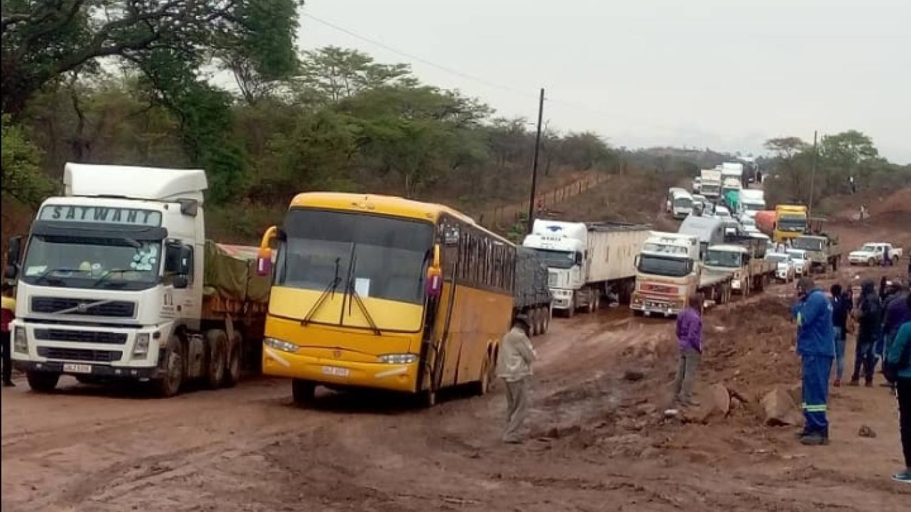 The stretch of road in Zambia where trucks and buses have become stuck.