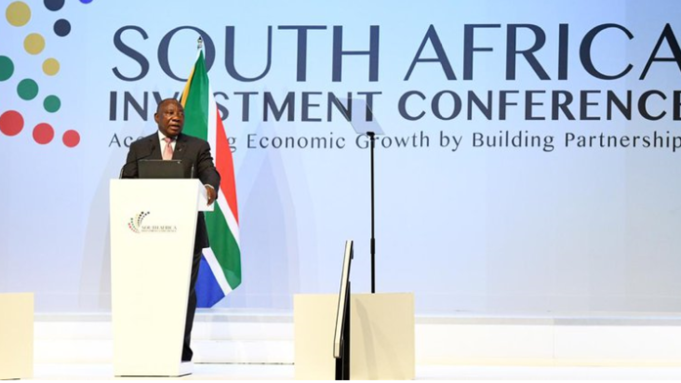 President Cyril Ramaphosa speaking at the second South Africa Investment Conference in Sandton on Wednesday. 