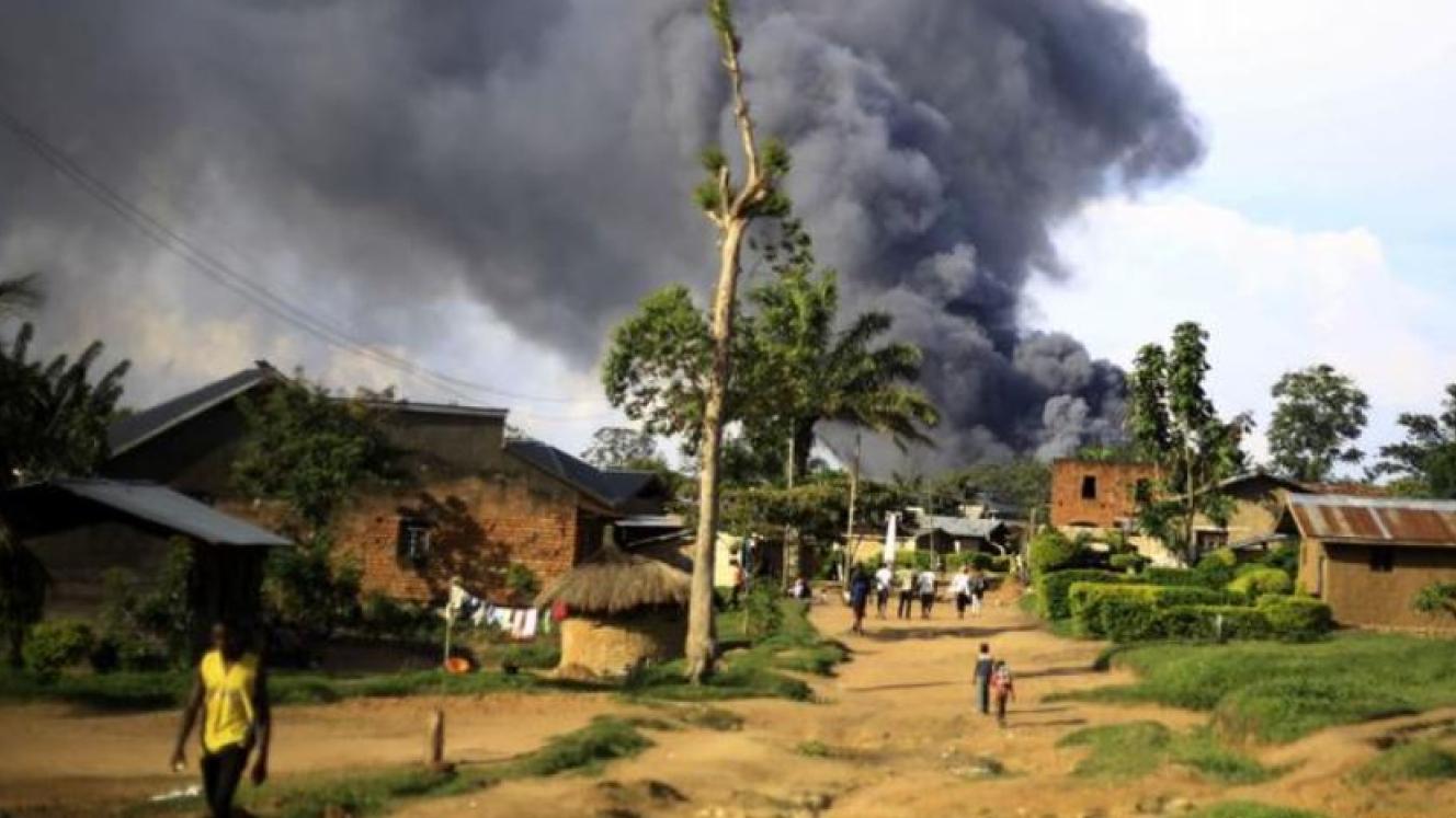 Smoke rises from a UN compound in Beni, attacked by civilians accusing peace keepers for not protecting them against rebels.