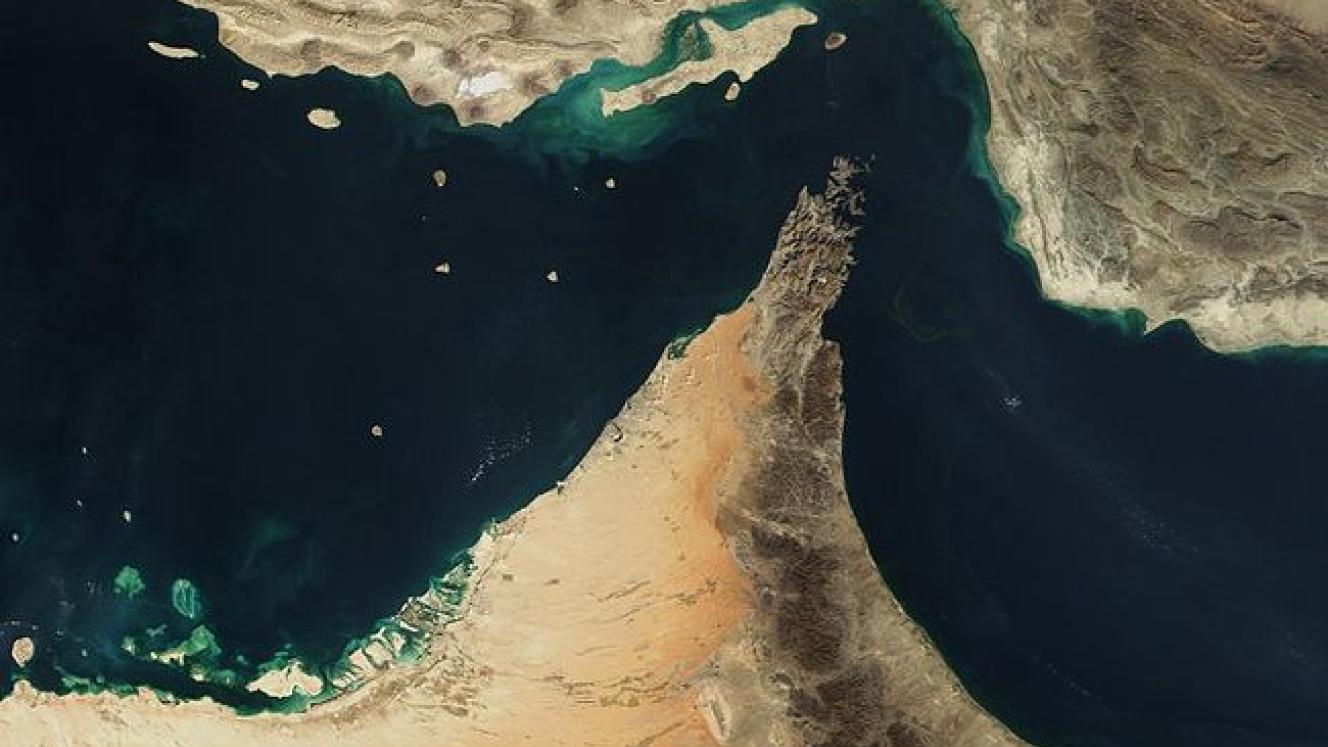 Satellite image of the Strait of Hormuz.
