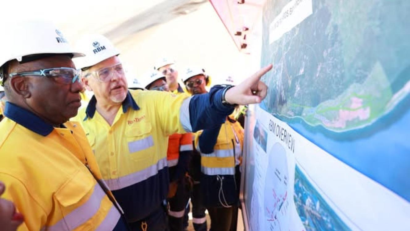 President Cyril Ramaphosa and RBM Managing Director Werner Duvenhage during a site visit and operational briefing at Richards Bay Minerals. 