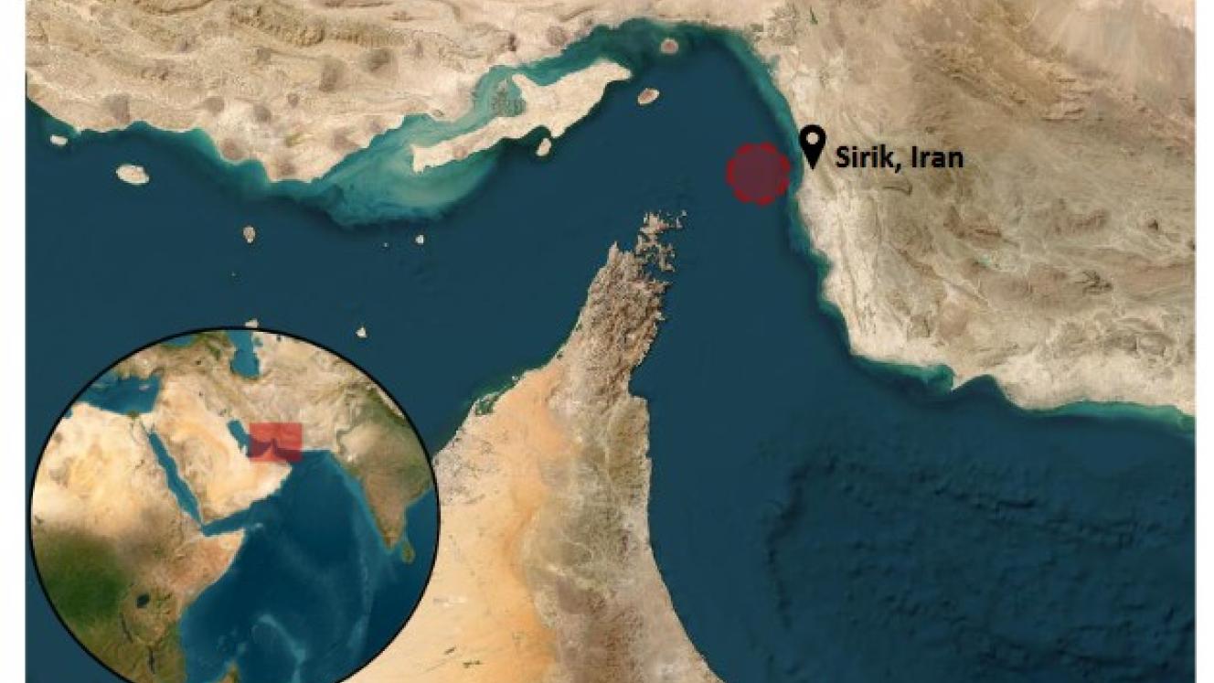 The location of a reported attack on a bulk carrier west of Sirik, Iran, on May 3.