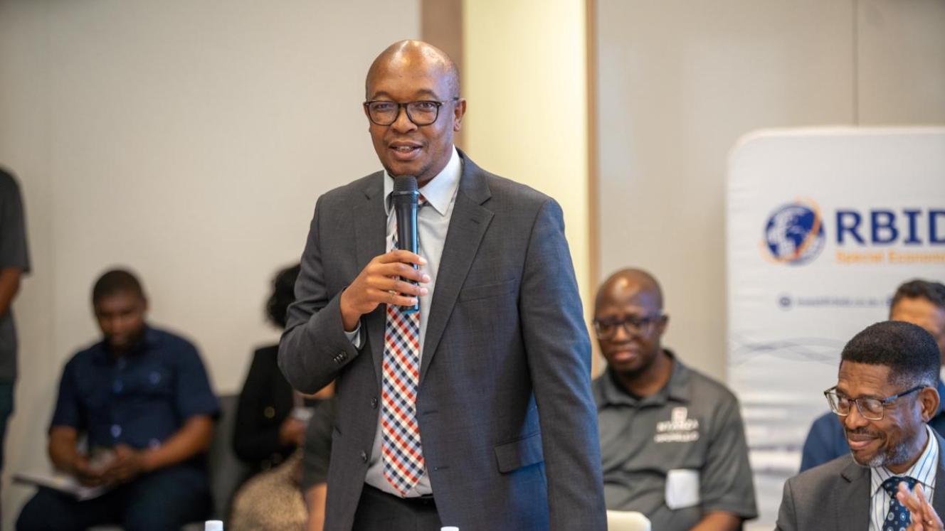 Trade Industry & Competition Minister, Parks Tau, addresses stakeholders at the Richards Bay Industrial Development Zone. 