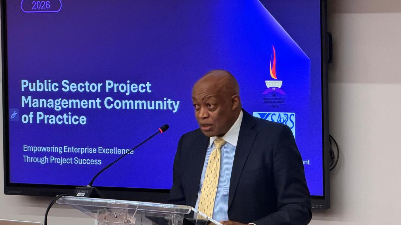 William Mpye, head of the Enterprise Project Management Office at SARS, speaking at the launch of the Public Sector Project Management Community of Practice in Johannesburg.