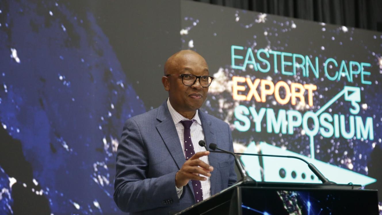 DTIC Minister Parks Tau, giving a keynote address to delegates at the Eastern Cape Export Symposium 2026.