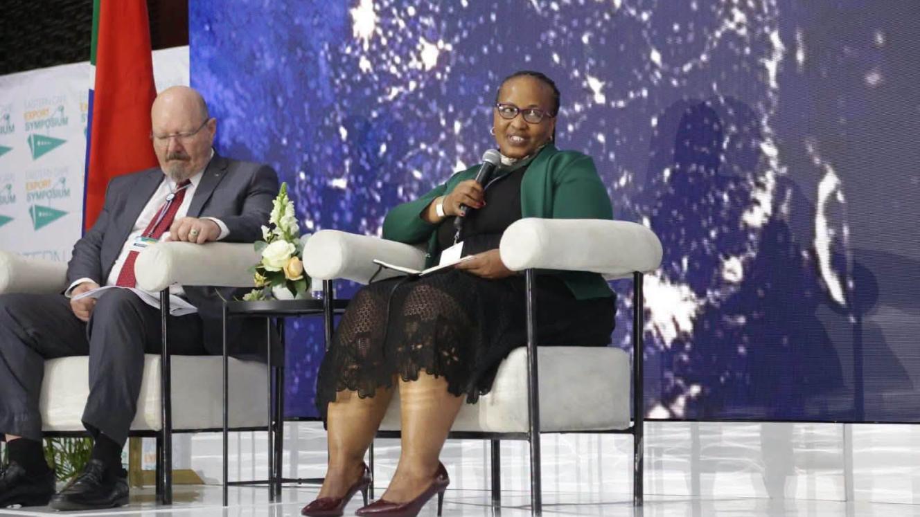 Zirk Jansen, Senior Manager: Business Development at Global Markets and Zanele Ntantala, Port Engineer at TNPA’s Port of East London, during a panel discussion at the Eastern Cape Export Symposium 2026.