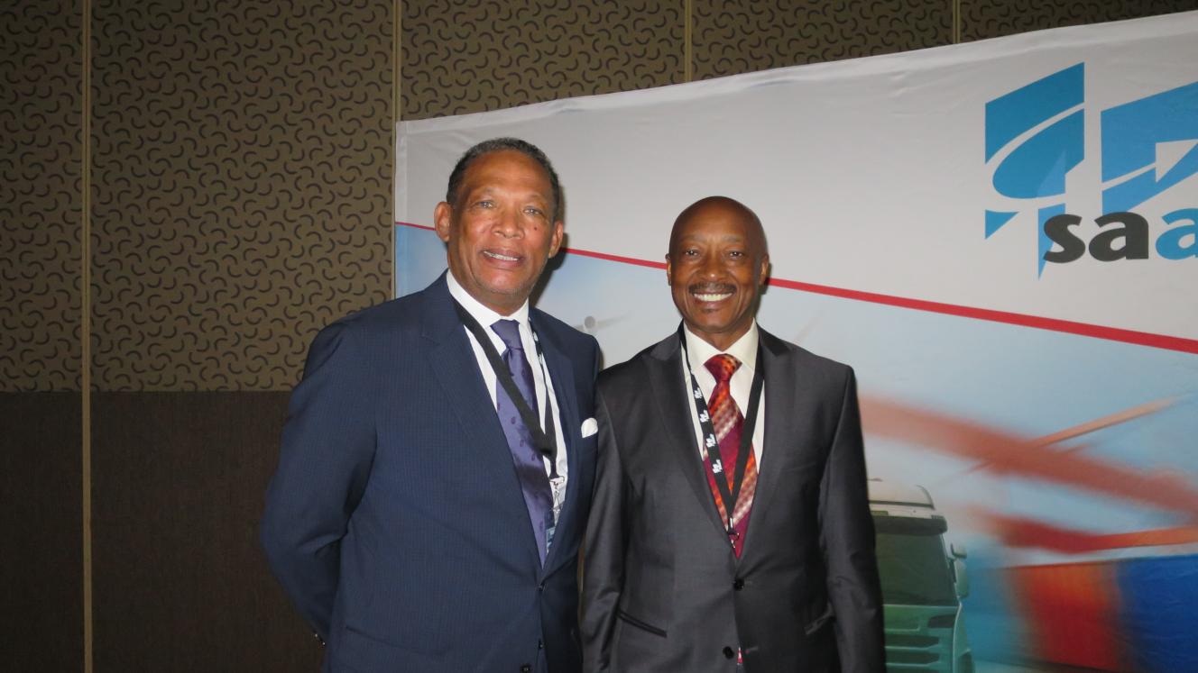 Saaff chairman Basil Pietersen with Sars commissioner Tom Moyane at the Saaff congress today.