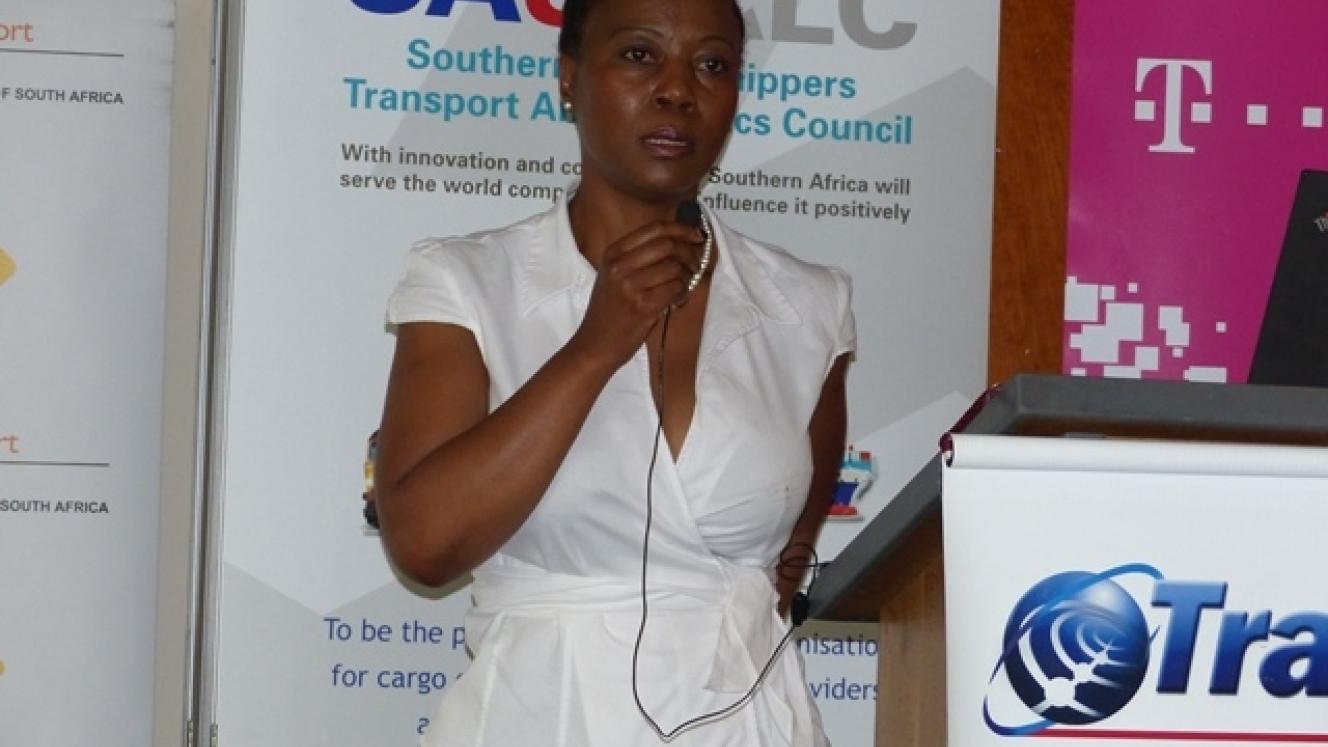 Kgomotso Modise, deputy director general for the Department of Transport addresses delegates at the Transport Month conference.