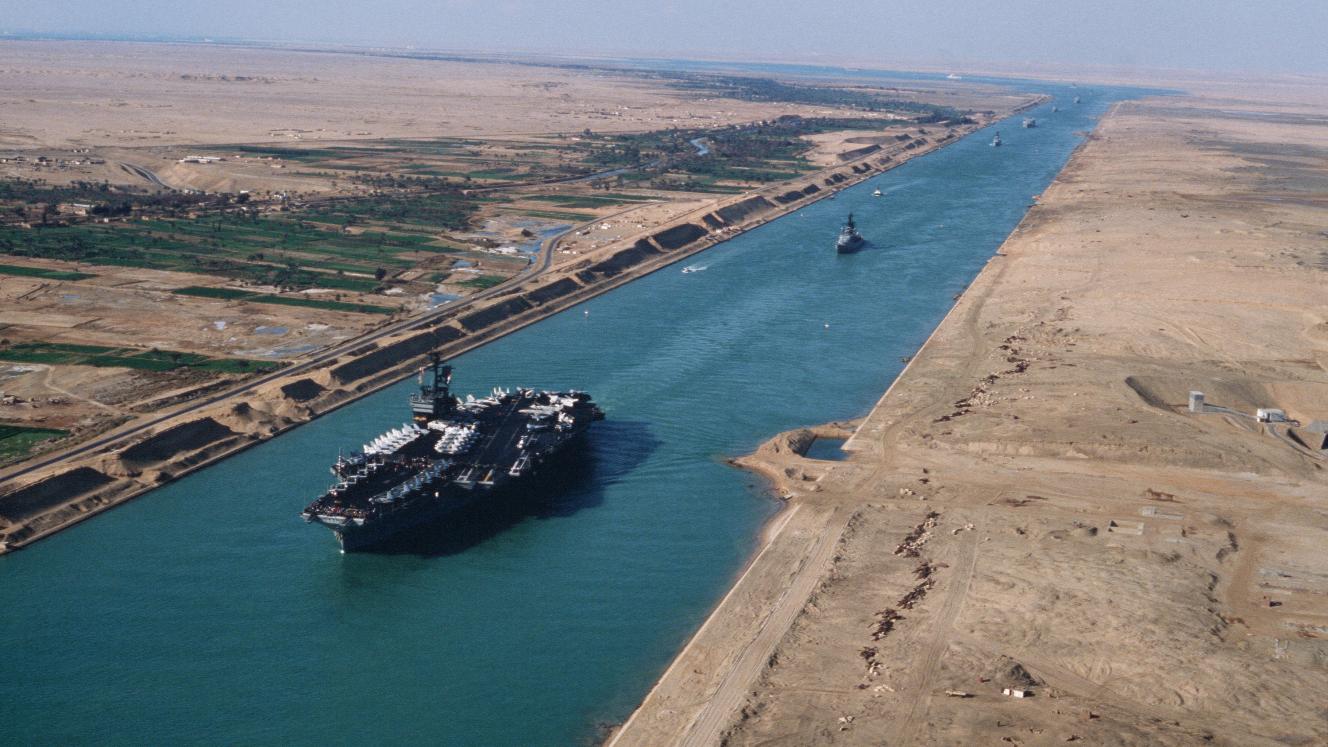 The Suez Canal, which separates Africa from Asia.