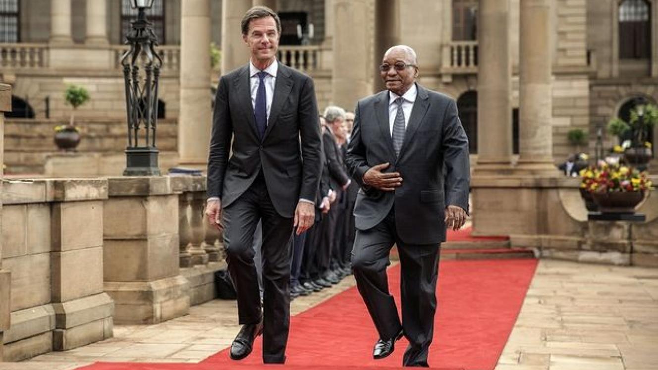 The Netherlands prime minister, Mark Rutte, is pictured with president Jacob Zuma at the start of the trade mission to South Africa.