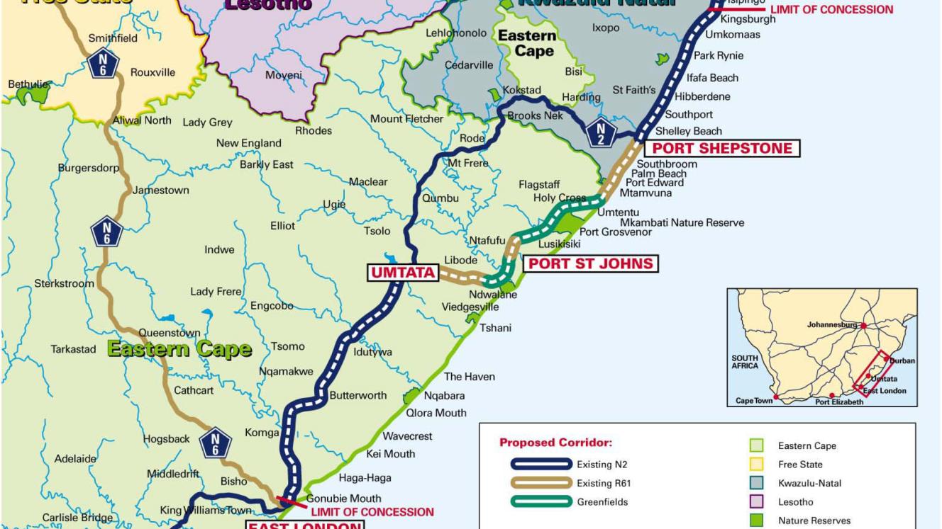 The route of the new N2 Highway Project.
