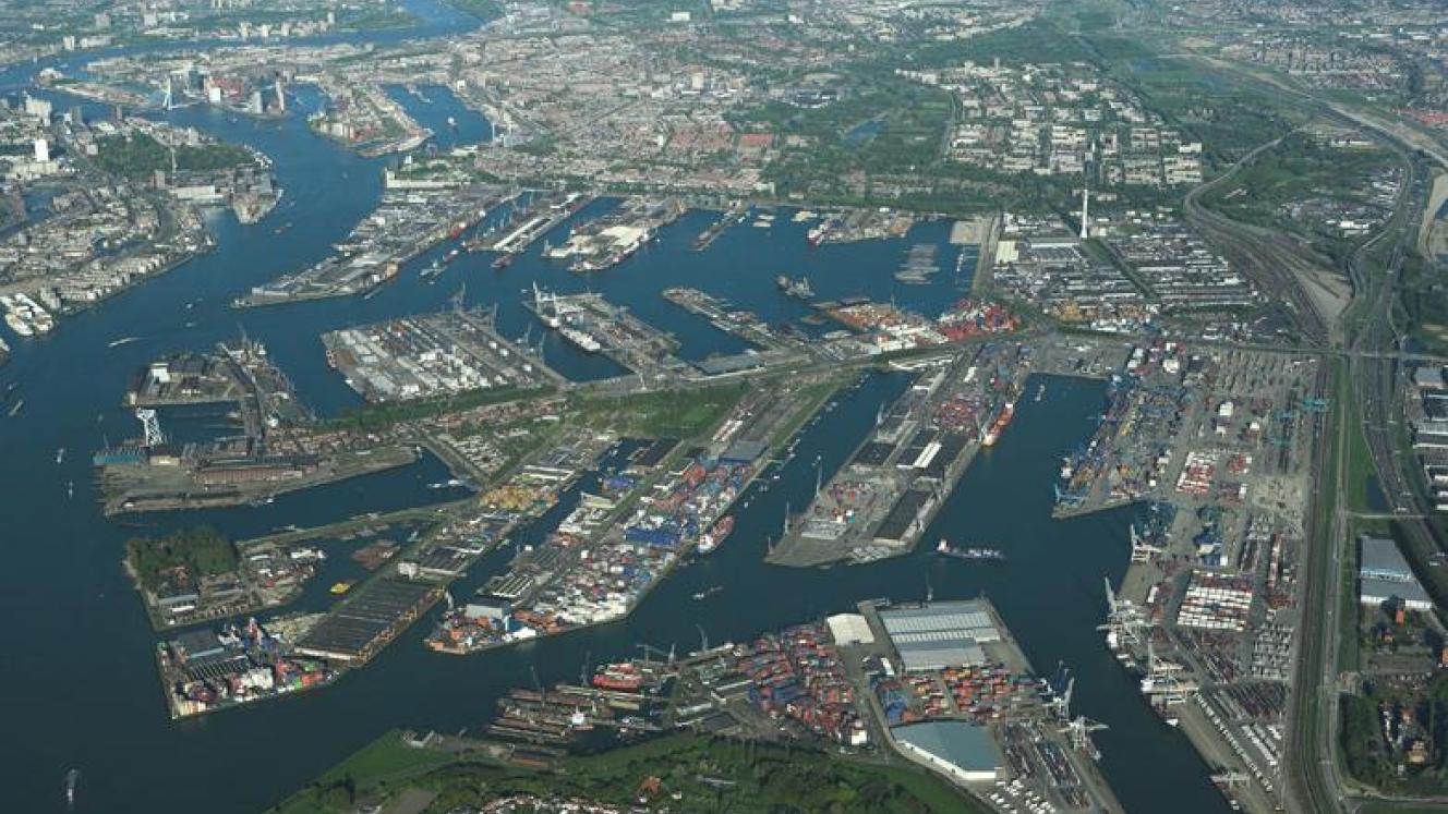 Aerial view of the Port of Rotterdam.