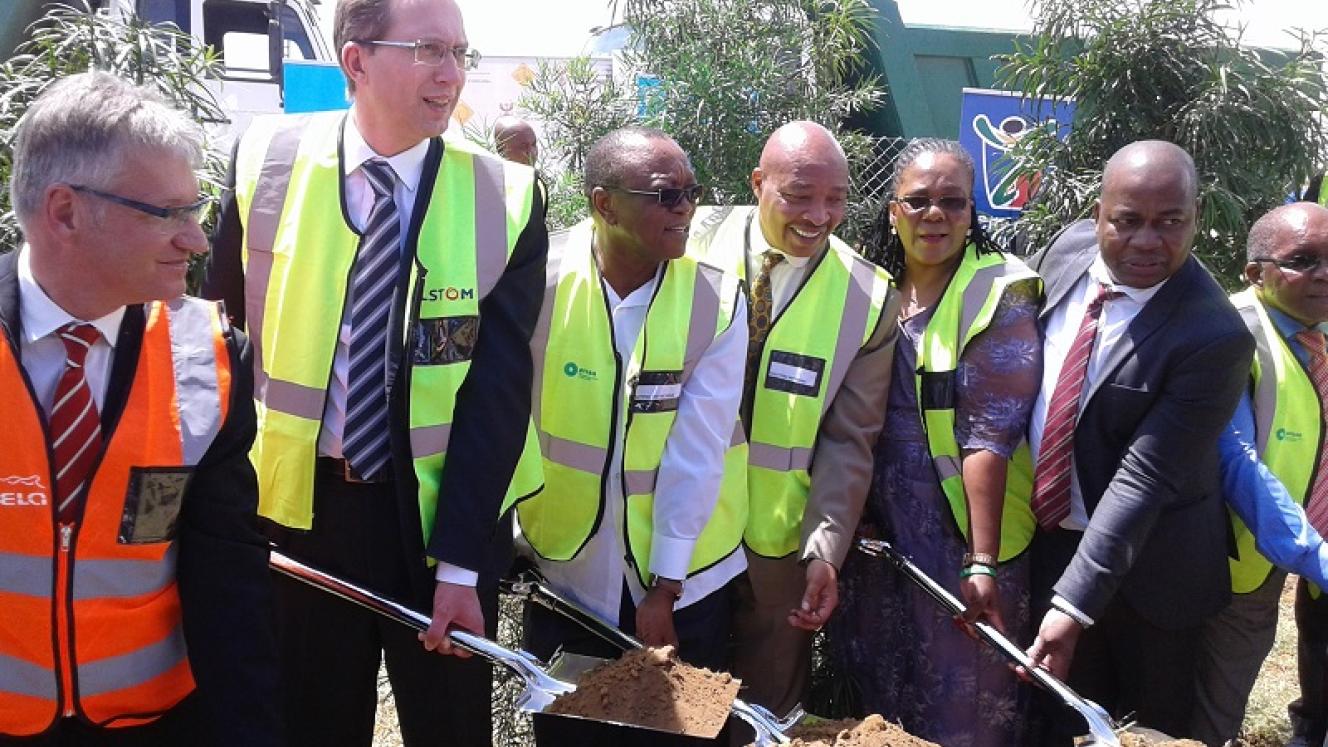Minister of Transport Dipuo Peters (second left) and the executive mayor of the local Ekurhuleni Metropolitan Municipality, Mondli Gungubele (far left), at the soil turning ceremony on Friday last week.