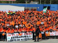 Dock workers striking at the port of Algericas.