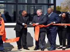 President Jacob Zuma (centre) accompanied by Rob Davies and Free State Premier, Ace Magashule, at the launch of the Maluti-a-Phofung Special Economic Zone in Harrismith, Free State Province. 