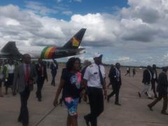 Captain Simba Chikore and wife, Bona, after touring the new Zim Airways plane at the Robert Mugabe International Airport.