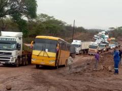 The stretch of road in Zambia where trucks and buses have become stuck.