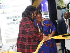 The Deputy Minister of Trade and Industry, Ms Nomalungelo Gina and the South African Consul General in Shanghai, Ms Mpho Hlahla cutting the ribbon to officially open the South African Pavillion at the second China International Import Expo (CIIE) in Shanghai.
