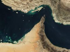 Satellite image of the Strait of Hormuz.