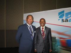 Saaff chairman Basil Pietersen with Sars commissioner Tom Moyane at the Saaff congress today.