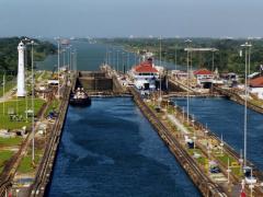 The Panama Canal overlooking the Atlantic Ocean.