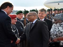 President Zuma and his wife, Sizakele Zuma, are welcomed by Walter Lindner, the German Ambassador to South Africa at Tegel Airport. 