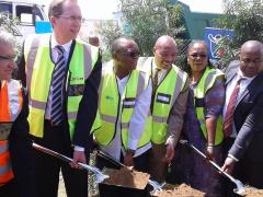 Minister of Transport Dipuo Peters (second left) and the executive mayor of the local Ekurhuleni Metropolitan Municipality, Mondli Gungubele (far left), at the soil turning ceremony on Friday last week.