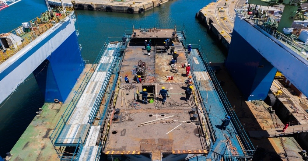 Drydock caisson on the floating dock in the Port of East London.