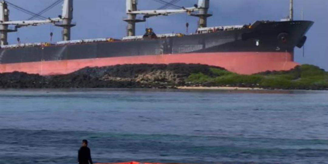 The grounded MV Benita is being prepared for refloating.