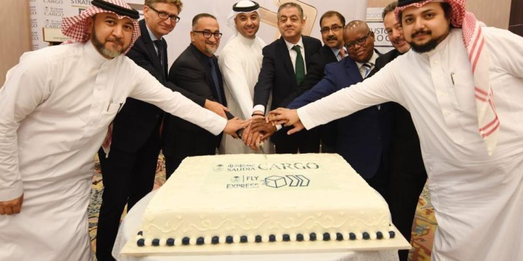 Saudia Cargo CEO Omar Hariri (fourth from left) with other members of the Saudia Cargo team at the launch of Fly Express.