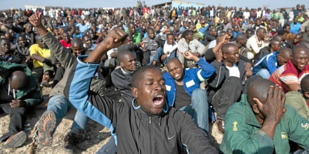 Disgruntled miners protesting outside VGF mine in Mpumalanga.