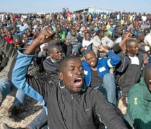 Disgruntled miners protesting outside VGF mine in Mpumalanga.