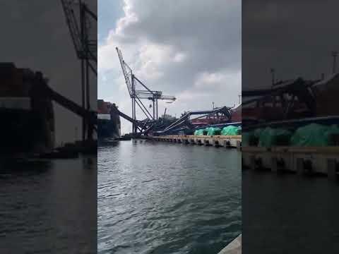 Container vessel rams into ship-to-shore cranes at Turkish port.